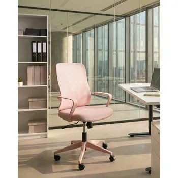 Kancelářská židle růžová tkanina síťovina čalouněná otočná židle s nastavitelným sedákem a opěradlem k počítači moderní styl kancelář Beliani