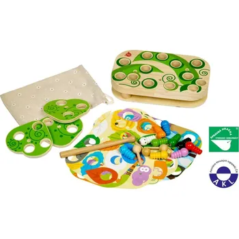 Hračka Lucy & Leo Chytání housenek – dřevěná motorická stolní hra s magnety