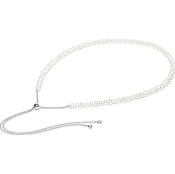 Náramek ANNAPERLY Náhrdelník z bílých rice perel se stříbrným řetízkem a zirkony (Ag925/1000, 12,5 g)