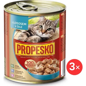Krmivo pro kočku Propesko konzerva pro kočky s lososem v želé 3 × 830 g