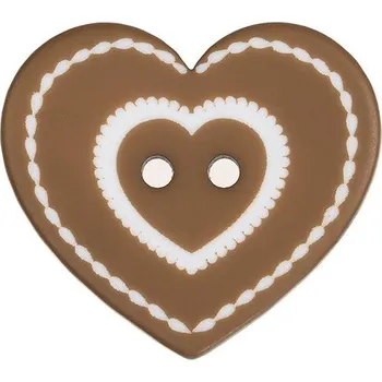 Knoflík Knoflíky Žirovnice Srdce perníkové, 3,5 × 3 cm - 3 ks, světle hnědé