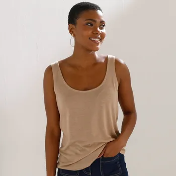 Top se širokými ramínky a 		příměsí lnu písková 42/44