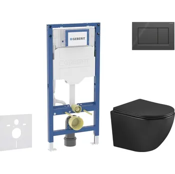 Geberit Duofix - Set předstěnové instalace, klozetu Oudee a sedátka softclose, tlačítko Sigma20, černá lesk/černá mat SANI11CA5505