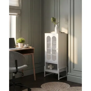 Koupelnový nábytek Skříňka s dveřmi bílá ocel oválné perforované dveře 5 polic ventilační otvory krytky nohou nábytek do domácí kanceláře Beliani