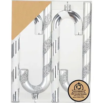 LAALU Vánoční ozdoby - cukrové hole, stříbrné, 14 cm, 4 ks