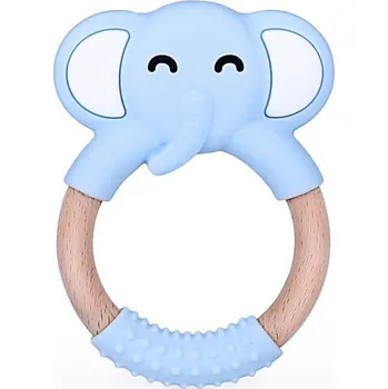 Elpinio dřevěné kousátko se silikonovým slonem - modré