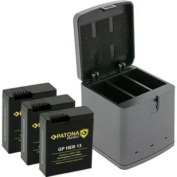 PATONA Nabíječka pro 3 baterie GoPro Hero 13 + 3 × baterie 1950 mAh