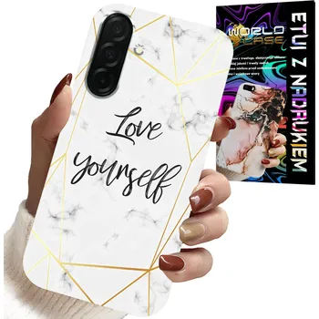 Pouzdro na mobilní telefon POUZDRO PRO SAMSUNG GALAXY A26 5G - BÍLÝ MRAMOR SE ZLATÝM RÁMEČKEM LOVE YOU