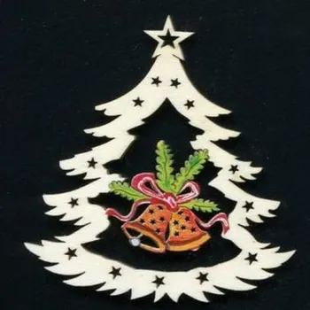 Vánoční dekorace AMADEA Dřevěná ozdoba barevná stromek se zvonky 6 cm