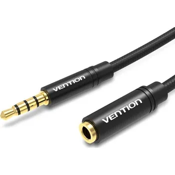Datový kabel Vention Cotton Braided 3.5mm Audio Extension Cable 5M Black Metal Type