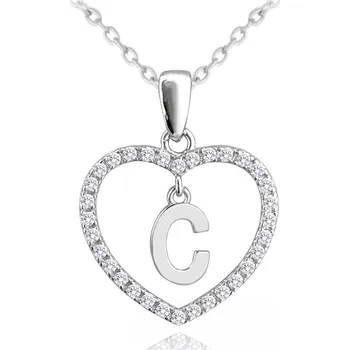 Šperk MINET Stříbrný náhrdelník písmeno v srdíčku "C" se zirkony (Ag 925/1000, 3,5 g)