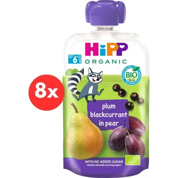 Dětská výživa HiPP BIO 100% ovoce Hruška-Černý rybíz-Švestka 8× 100 g