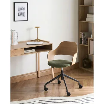 Kancelářská židle světlé dřevo zelený polyesterový sedák nastavitelná otočná funkce kovové nohy stylový kancelářský nábytek Beliani