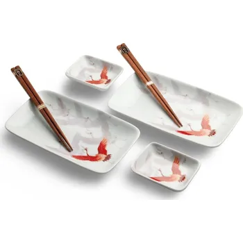 Sada nádobí ORIENTAL Čínský porcelánový set na sushi Crane 4 ks