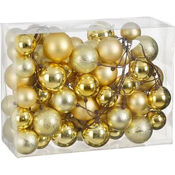 Vánoční dekorace LAALU Vánoční ozdoby - girlanda s ozdobami, zlatá, 180 cm, 68 ks