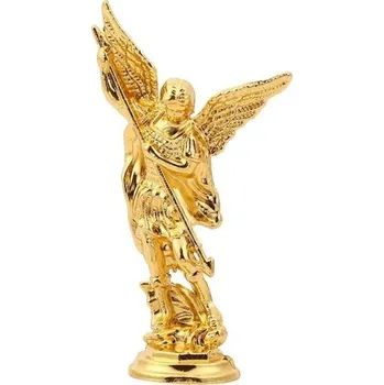 Křesťanská figurka svatého Michaela 8 x 4,2 cm Kovová slitina Náboženská soška archanděla Dekorace oltáře ochranný symbol víry zlatá