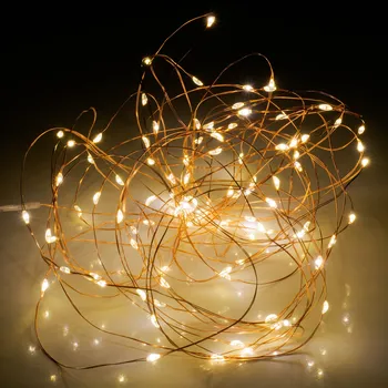 Vánoce Světelný měděný řetěz Luxus 100LED, IP44, 10 m, 3 x AA, teplé světlo