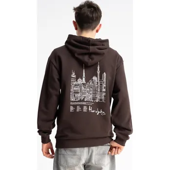 Chlapecká mikina Reporter Young | Chlapecká hnědá mikina REGULAR s kapucí a potiskem Tokyo – Harajuku na zádech - Barva HNĚDÁ, Velikost 158 261-0551B-17-790-1