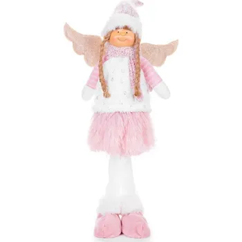Vánoční dekorace Postavička MagicHome Vánoce, Andílek s růžovou sukní, látkový, růžovo-bílý, 29x13x59 cm