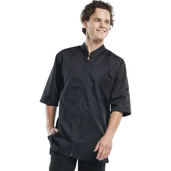 Gastro oděv Chaud Devant | Kuchařský rondon na zip Monza Black Short Sleeve - Black / XS / XS / černá