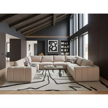 Pohovka Modulární pohovka ve tvaru U béžové buklé čalouněné minimalistický styl obývací pokoj Beliani
