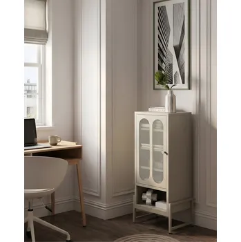 Koupelnový nábytek Skříňka s dveřmi béžová ocel oválné perforované dveře 5 polic ventilační otvory krytky nohou nábytek do domácí kanceláře Beliani