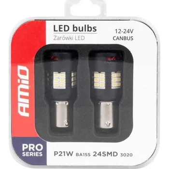 Autožárovka Amio LED 12V/24V 21W BA15s čirá CANBUS s ventilátorem, 2 ks 24SMD