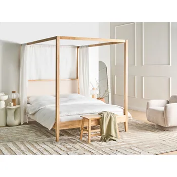 Postel Postel s baldachýnem světle hnědá 160 x 200 cm čalouněné čel minimalistický design nízká moderní Beliani