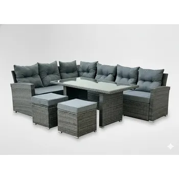 Zahradní sestava Garden Line SADA ZAHRADNÍHO NÁBYTKU (ROHOVÁ SEDACÍ SOCHA, 2 TABURETY, STOLÍK) - ŠEDÁ, POLŠTÁŘE - ŠEDÉ *3453