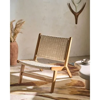 Křeslo Křeslo kaučukové dřevo hnědé sedák z papírového provazu boho styl jídelna Beliani