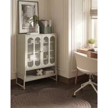 Koupelnový nábytek 2dveřová skříňka béžová kašmírová ocel oválné perforované dveře 5 polic ventilační otvory krytky nohou nábytek do domácí kanceláře Beliani