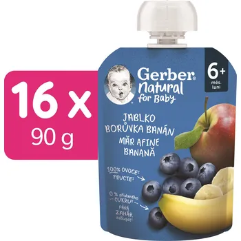Dětská výživa GERBER Natural kapsička jablko, borůvka a banán 16× 90 g
