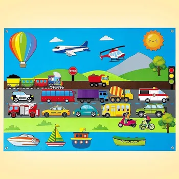 Hračka pro nejmenší Plstěná výuková deska pro děti - dopravní prostředky