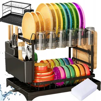 Odkapávač na nádobí Odkapávač na nádobí kovový dvoupatrový černý 42x30x29 cm