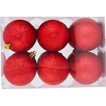 LAALU Vánoční ozdoby - koule, červené s glitry, průměr 4 cm, 12 ks