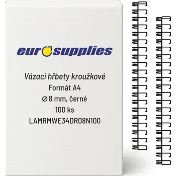 Vázací hřbet EUROSUPPLIES kovový A4 (3/1") 8 mm černý - balení 100 ks