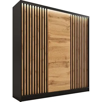 Šatní skříň Nejlevnější nábytek Insular 3D 150 bez zrcadla - černý mat / dub wotan