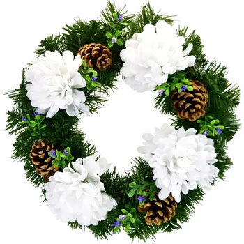 Věnec DOMMIO Dušičkový věnec s bílými chryzantémami, 30 cm