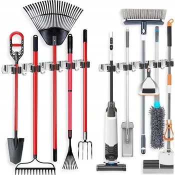 Věšák 2 Držák na zahradní nářadí, Hrábě, nástěnný věšák na mopy a lišty, 43 cm