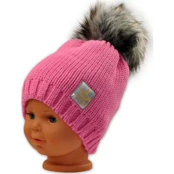 Dětská móda BABY NELLYS Zimní čepička s bambulkou - růžová