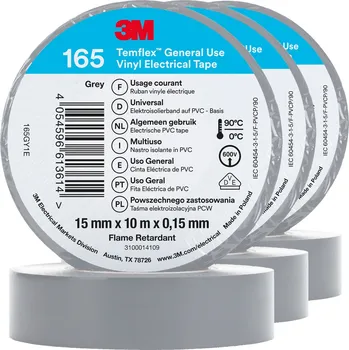 3M Izolační páska Temflex 165, rozměr 15 mm x 10 m x 0,15 mm, barva šedá, 3 ks