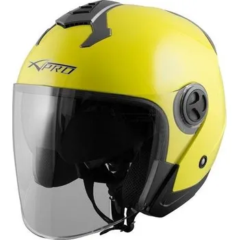 Helma na motorku A-Pro DUPLEX FLUO žlutá otevřená jet přilba M