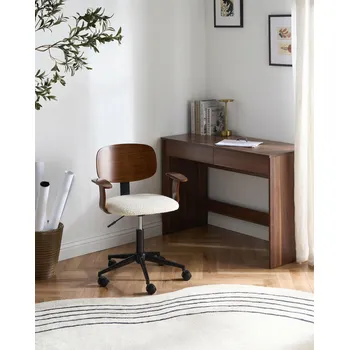 Kancelářská židle tmavé dřevo bílý polyesterový sedák nastavitelná otočná kovová noha moderní tradiční kancelářský nábytek Beliani