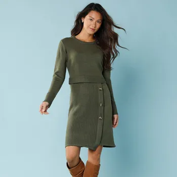 Dámské šaty Úpletové šaty s pouzdrovým efektem, pro menší postavu khaki 46/48