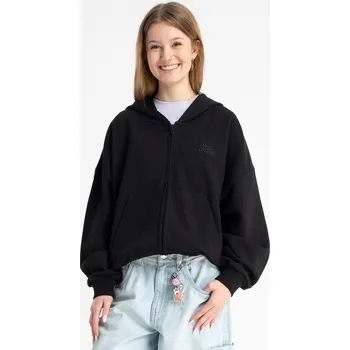 Dívčí mikina Reporter Young | Dívčí černá mikina BOXY na zip s kapucí a výšivkou „Slow and Proudly“ - Barva ČERNÁ, Velikost 152/158 261-0555G-10-100-1