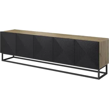 Televizní stolek TV stolek Asha 200 na kovovém podstavci - Meble Bogart Artisan - černý mat 200x56 cm