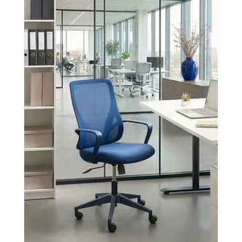 Kancelářská židle modrá tkanina síťovina čalouněná otočná židle s nastavitelným sedákem a opěradlem k počítači moderní styl kancelář Beliani