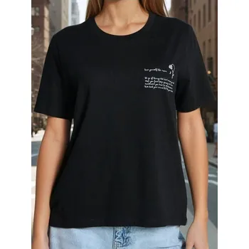 Dámské tričko Sinsay - Bavlněné tričko s nápisem - černá - 756BB-99X - 756BB-99X-XS