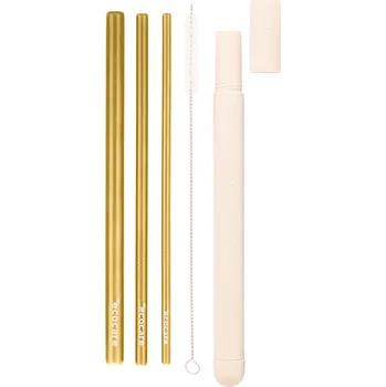 ECOCARE Ekologická kovová brčka cestovní set Zlatá 3 ks