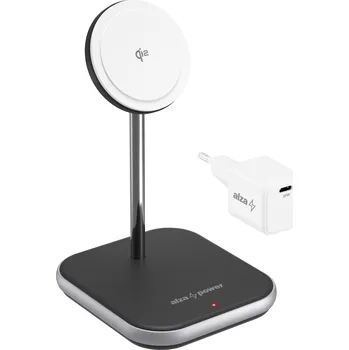 AlzaPower WQT310 Wireless Qi2 Compatible with MagSafe Charger Stand 15W černá